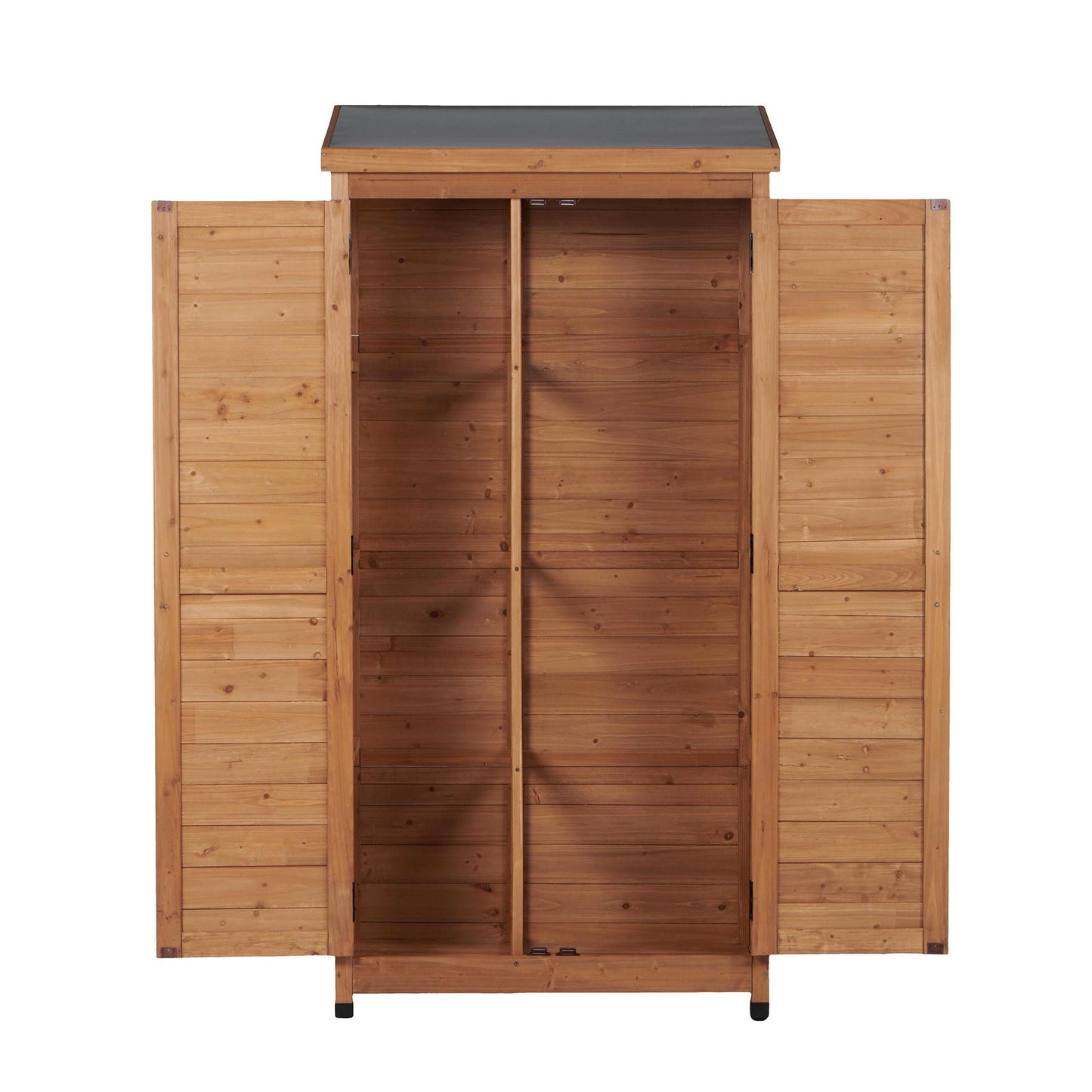 Outdoor Shed With Vertical Tool Cabinet and Shelf