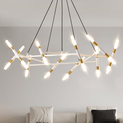Chandelier 41in white and gold modern design with tubular light rods by HouseOfZazla on Tampa Home & Garden Store