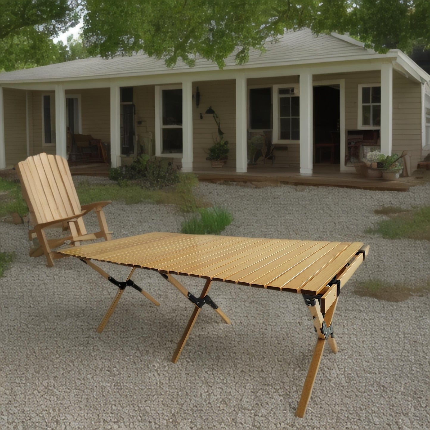 Natural Wood Foldable and Portable Dining Table