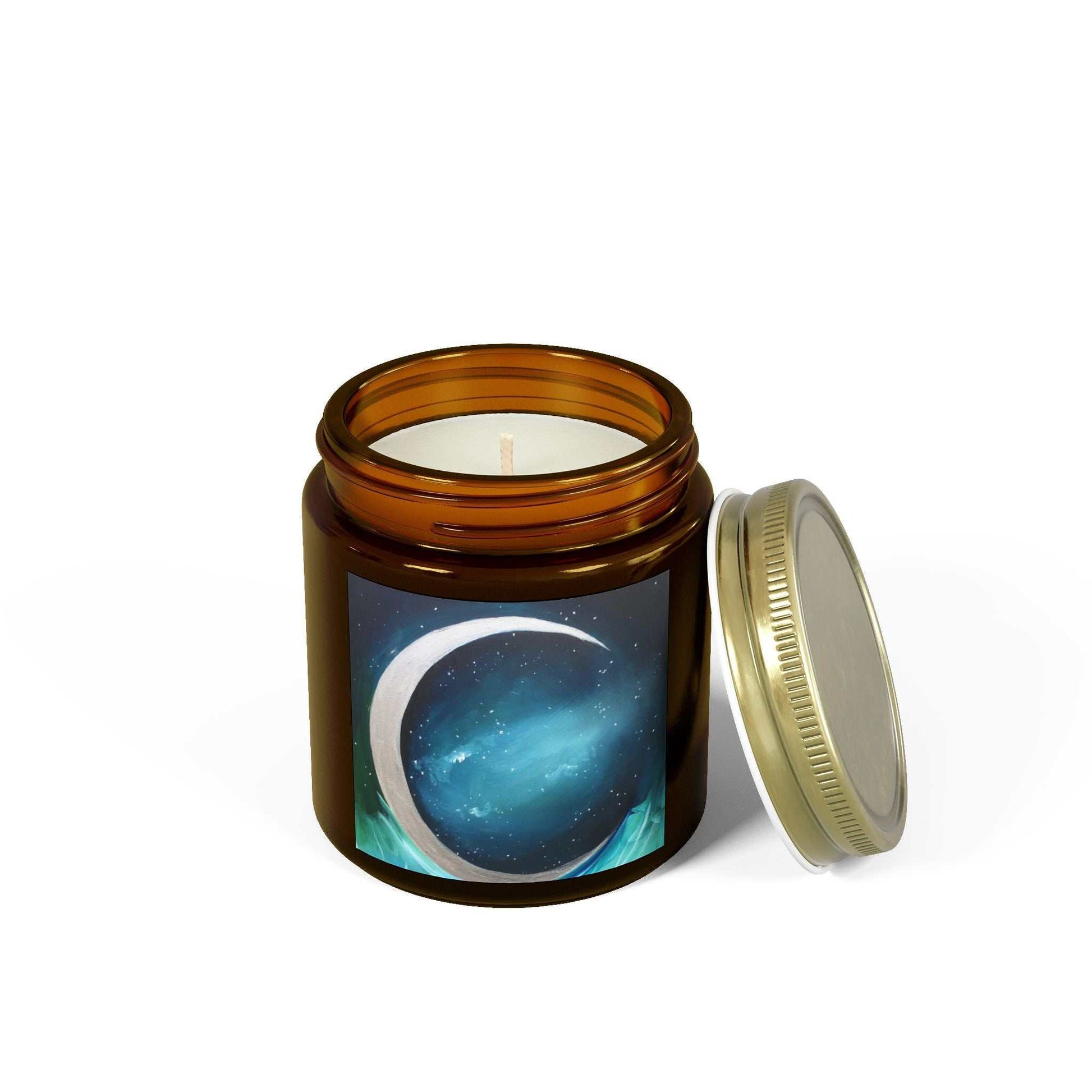 Scented candle Mai Autumn Coconut Apricot Wax in amber glass jar with ocean-blue label 4oz/9oz on Tampa Home & Garden Store