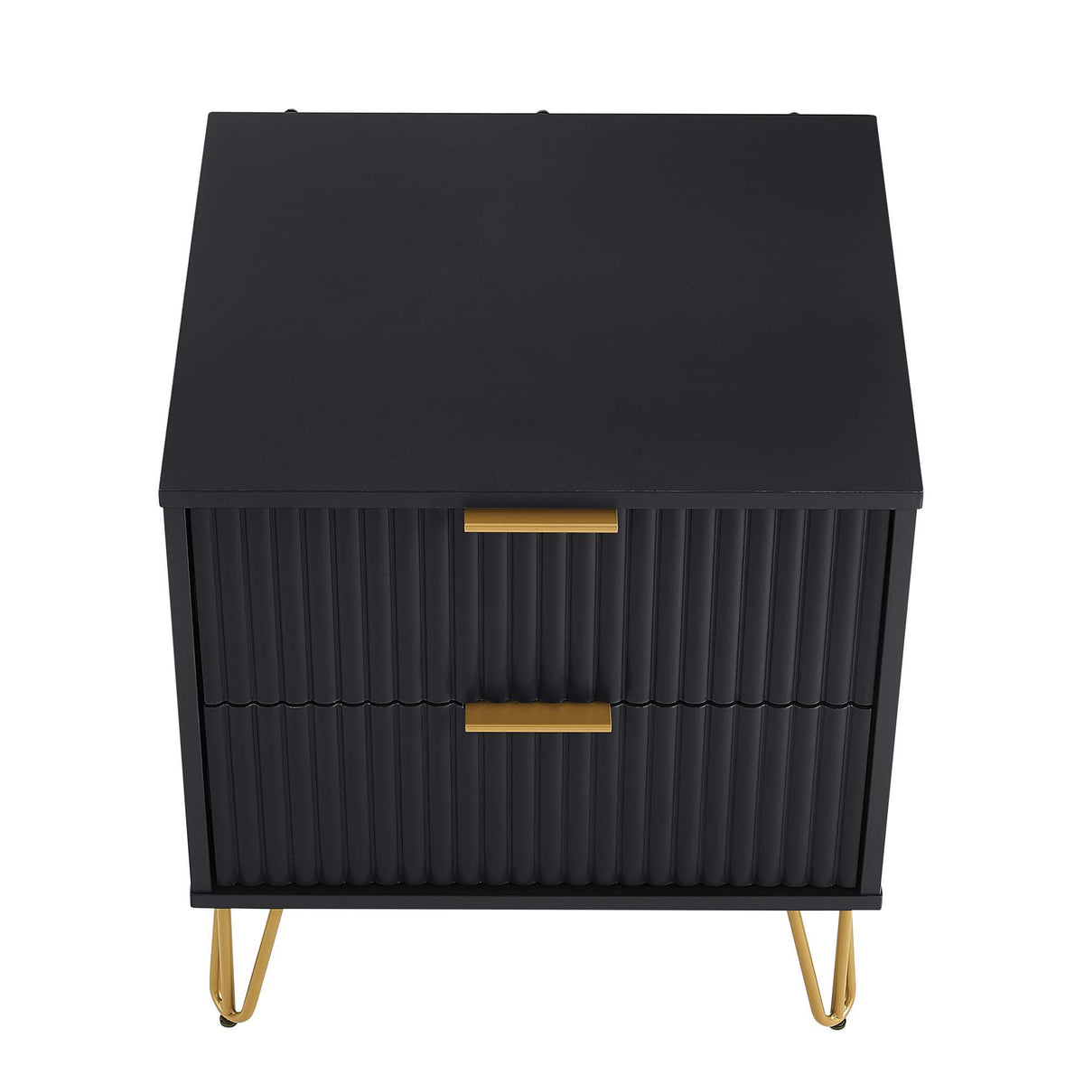 Dumbo Nightstand with 2 Drawers black fluted fronts gold handles and gold legs by HouseOfZazla on Tampa Home & Garden Store