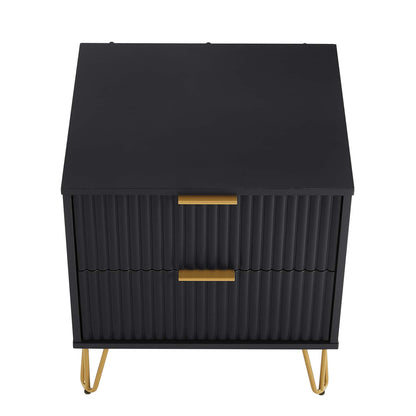 Dumbo Nightstand with 2 Drawers black fluted fronts gold handles and gold legs by HouseOfZazla on Tampa Home & Garden Store