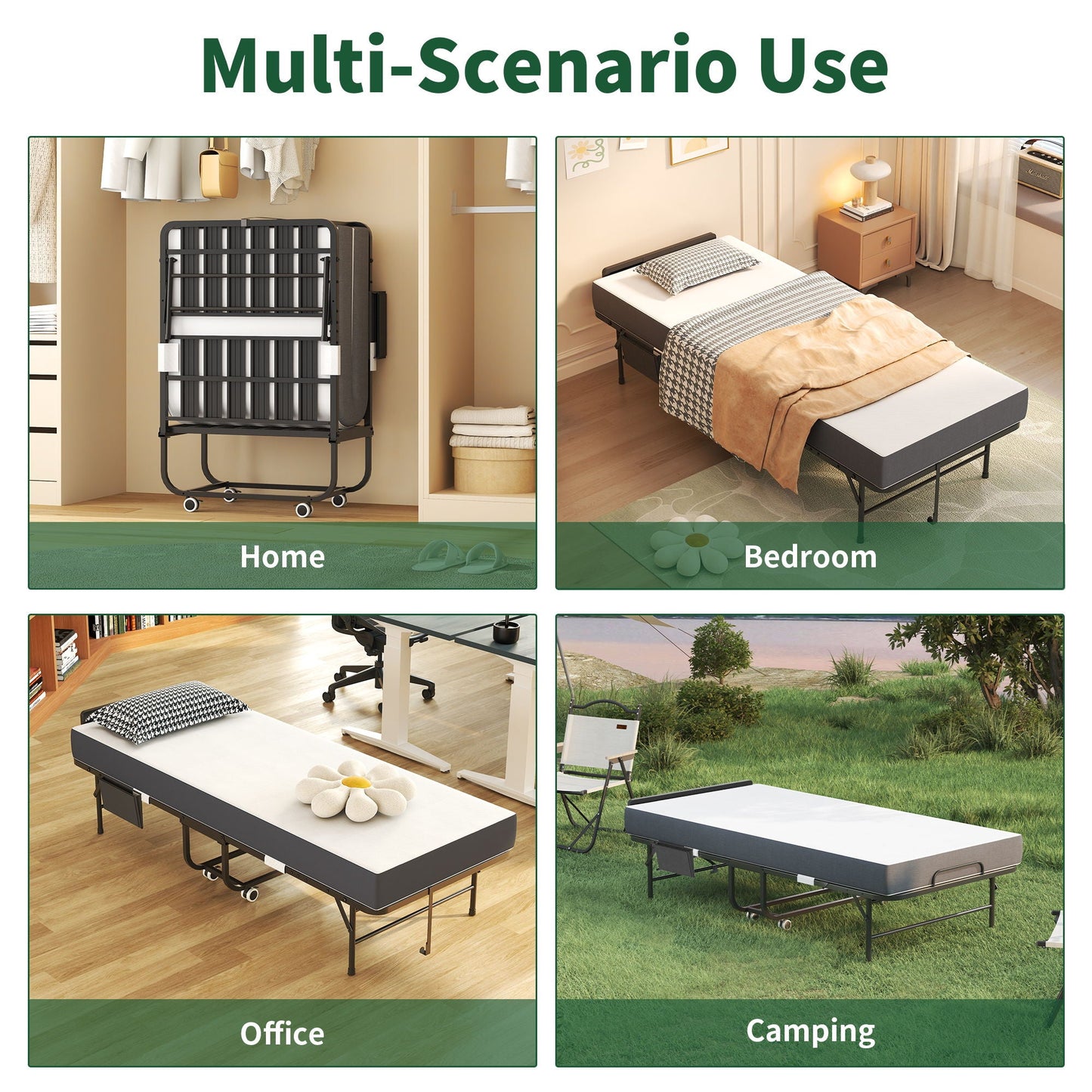Adjustable Head and Memory Foam Folding Guest Bed
