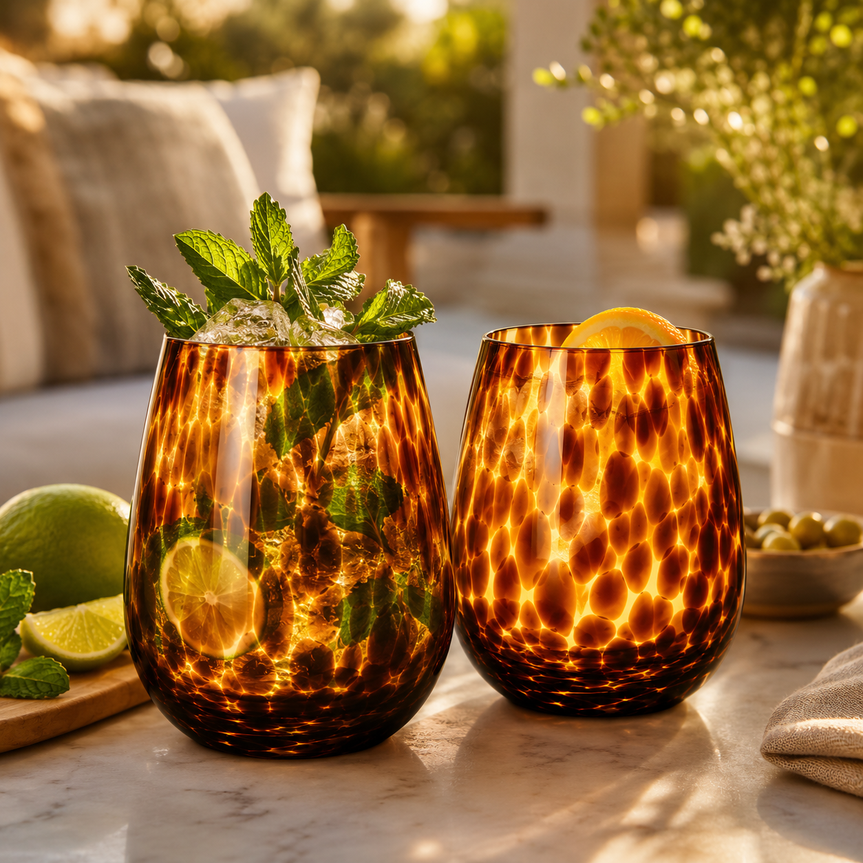 Leopard Amber Stemless Wine Glass Set of Two