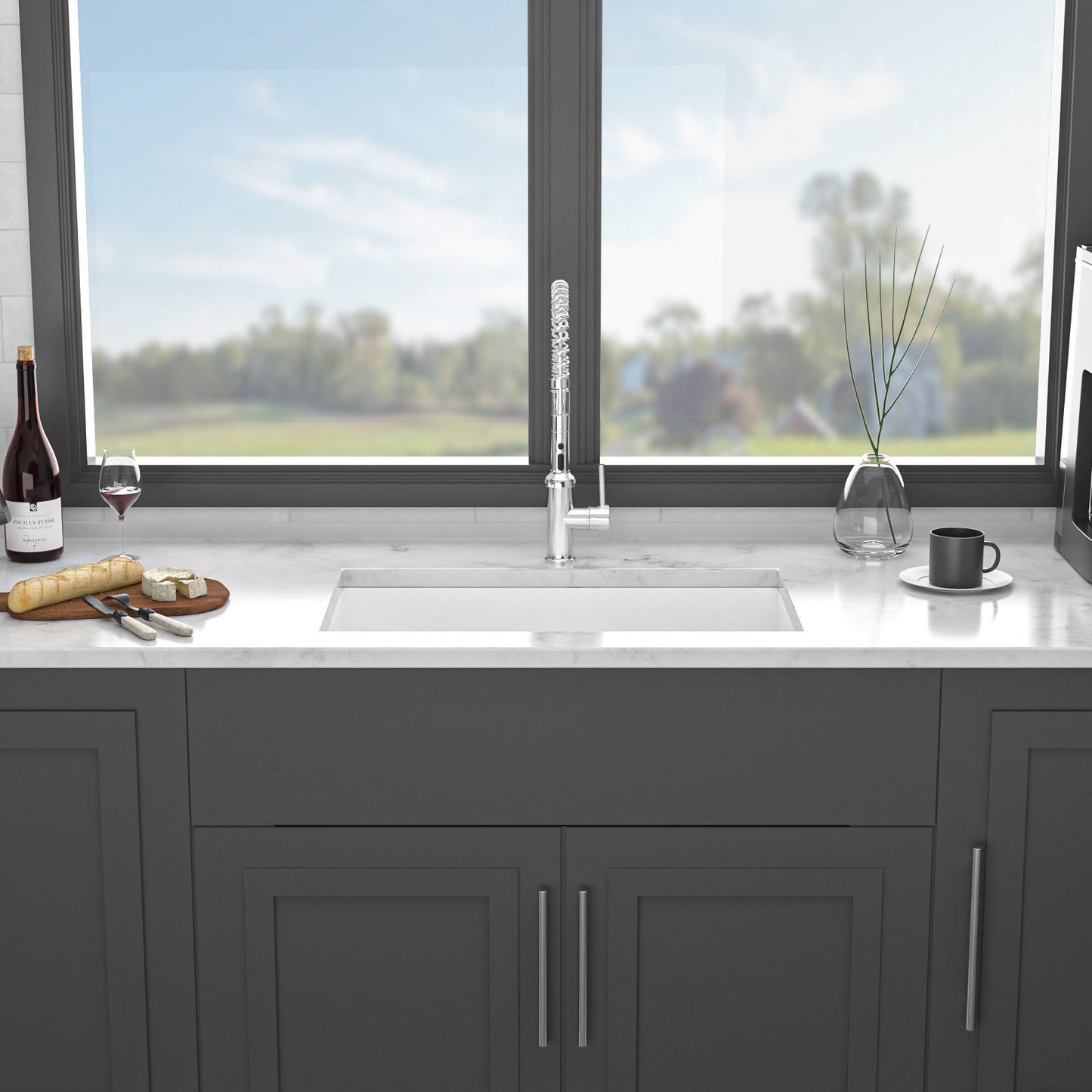 Undermount ceramic farmhouse single-bowl kitchen sink with chrome faucet on Tampa Home & Garden Store