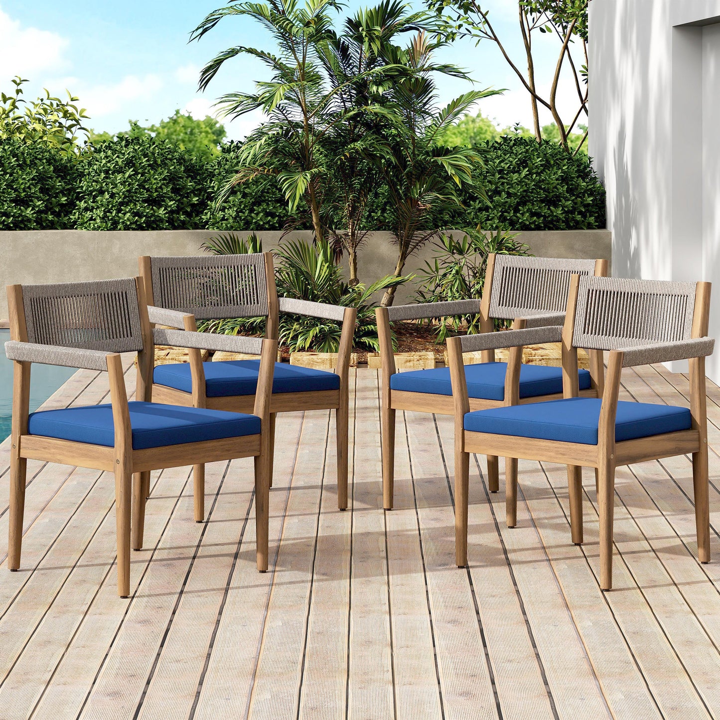 Set of Four Braided Acacia Wood Dining Chairs