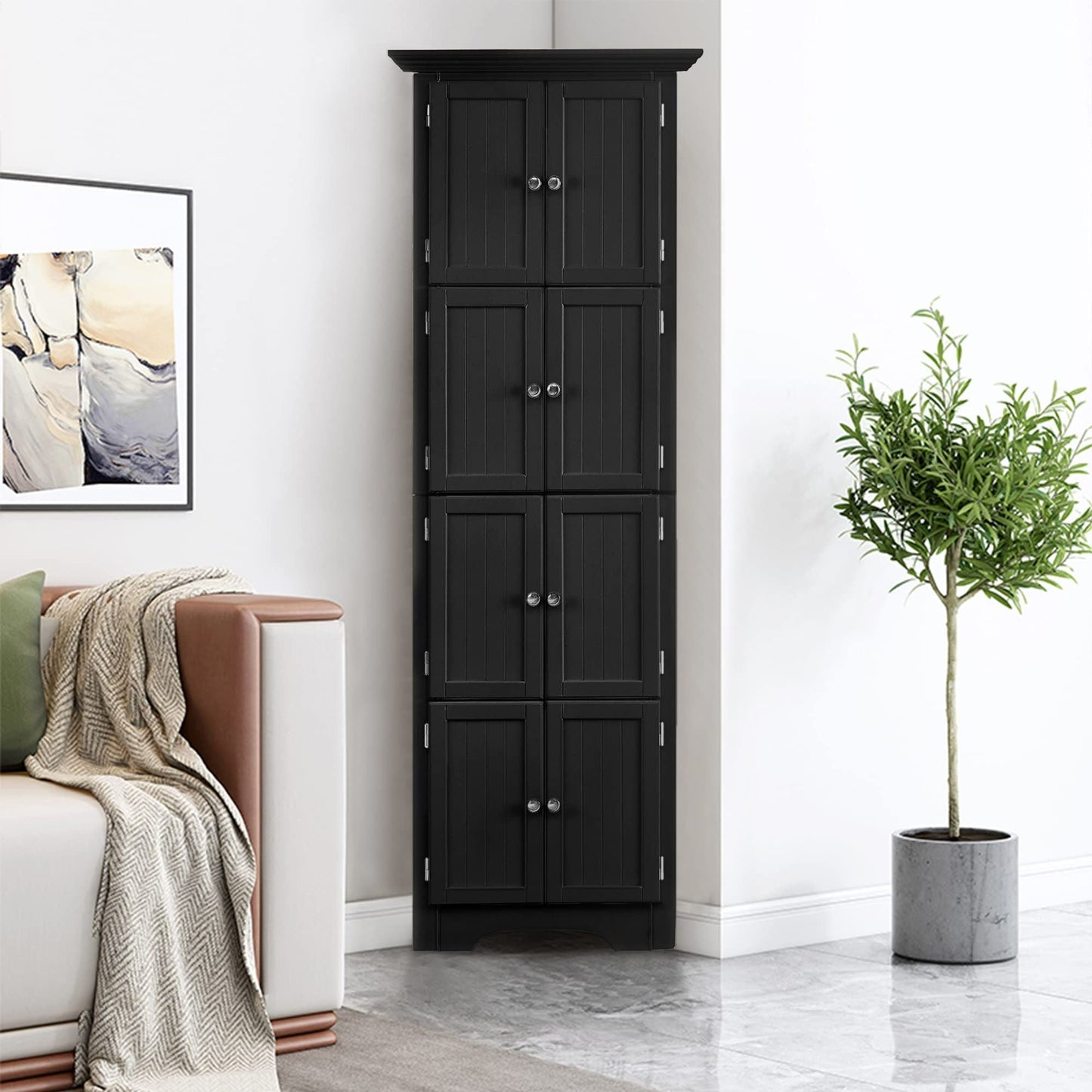 Tall Cabinet With 4 Shelves And Doors For Home