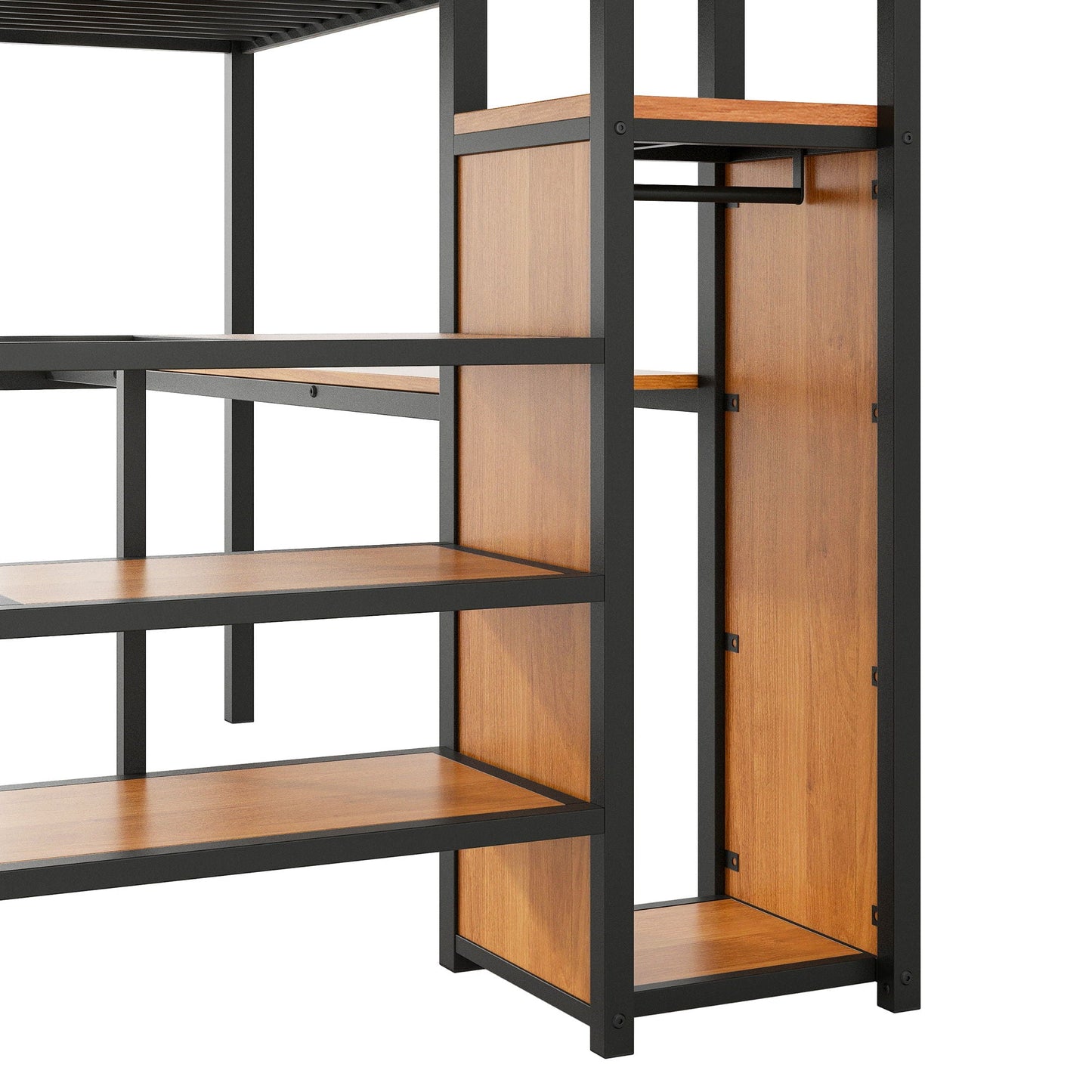 Loft Bed With Desk and Wardrobe, black metal frame with natural wood panels by HouseOfZazla on Tampa Home & Garden Store