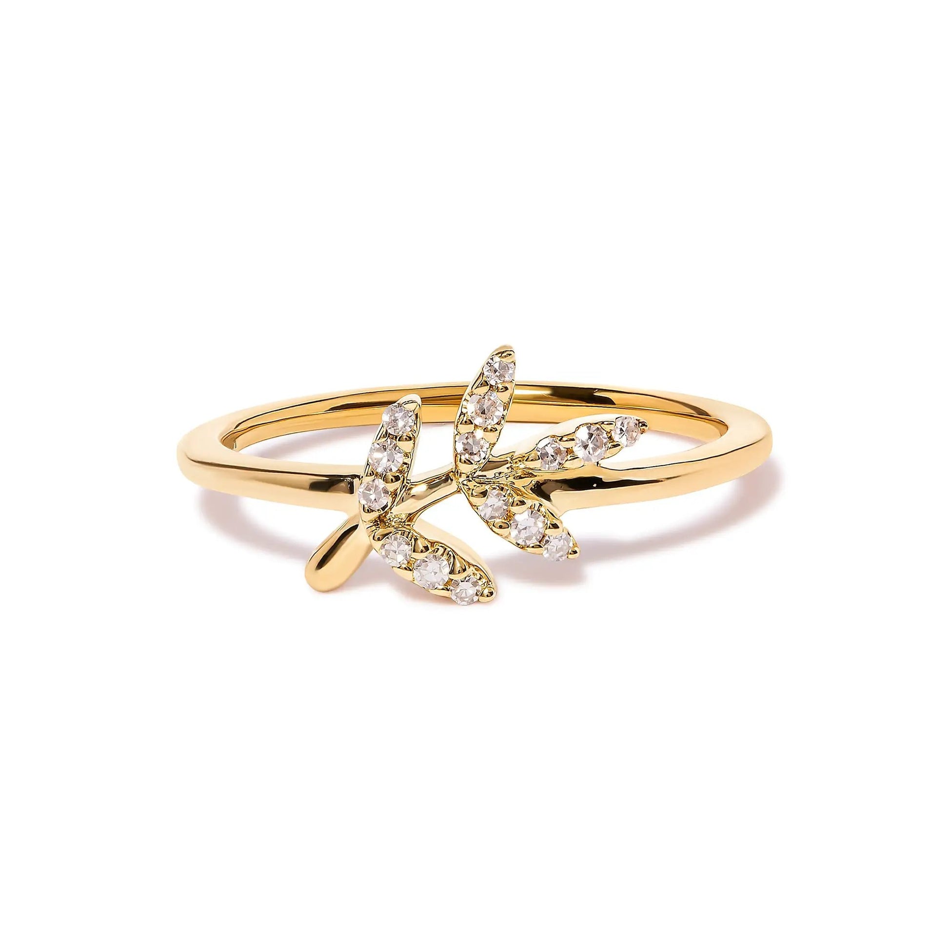 Ring 10K yellow gold diamond leaf and branch design with pave diamonds, size 7 on Tampa Home & Garden Store