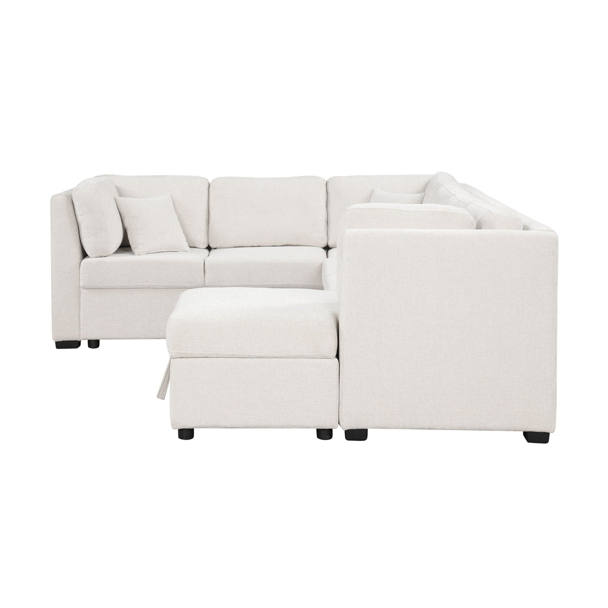 Beige U-shaped sectional sleeper sofa with chaise and matching ottoman by HouseOfZazla on Tampa Home & Garden Store