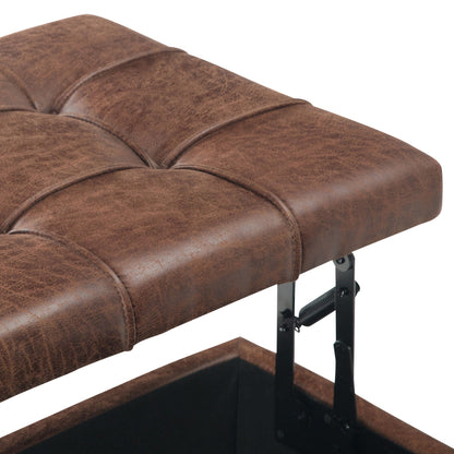 Harrison Tufted Lift Top Storage Ottoman brown distressed leather with black metal legs on Tampa Home & Garden Store