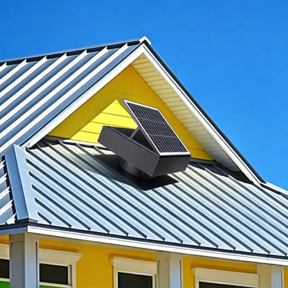 12in Solar Roof Vent Fan with 40W power attic exhaust, remote, auto start on yellow roof on Tampa Home & Garden Store