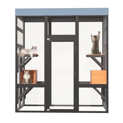 62.6in Solid Wood Pet Enclosure by HouseOfZazla with dark frame, wire mesh and roof cats inside on Tampa Home & Garden Store
