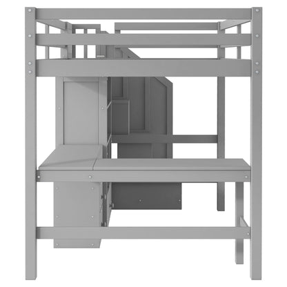 Loft bed with L-shaped desk, drawers, cabinet and storage staircase in gray metal by HouseOfZazla on Tampa Home & Garden Store
