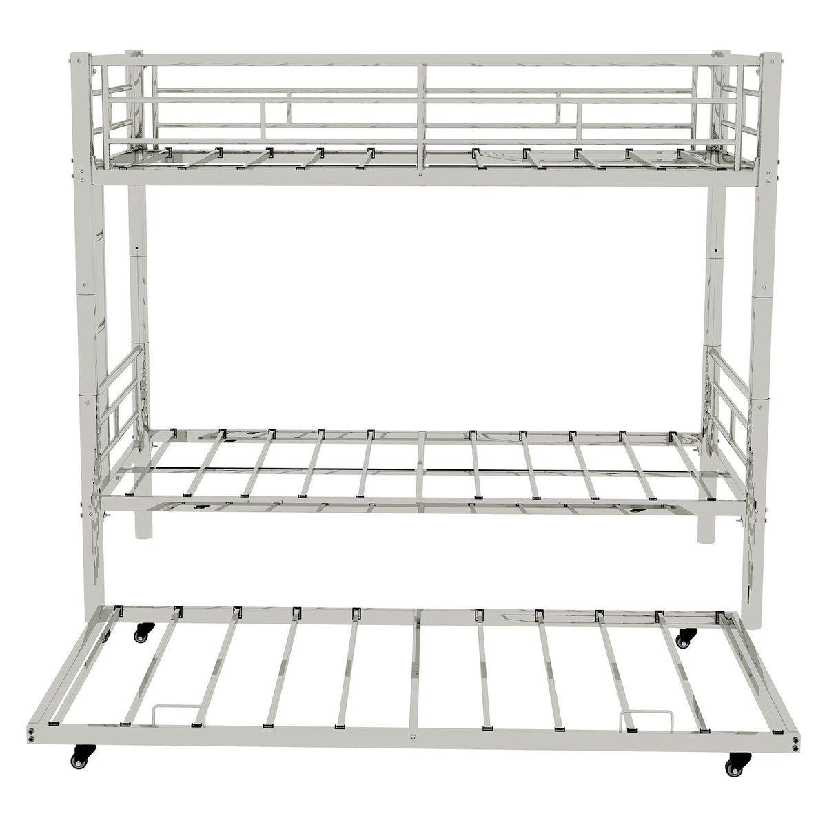 HouseOfZazla bunk bed for kids; silver metal frame with ladders and guardrails on Tampa Home & Garden Store