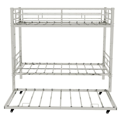 HouseOfZazla bunk bed for kids; silver metal frame with ladders and guardrails on Tampa Home & Garden Store