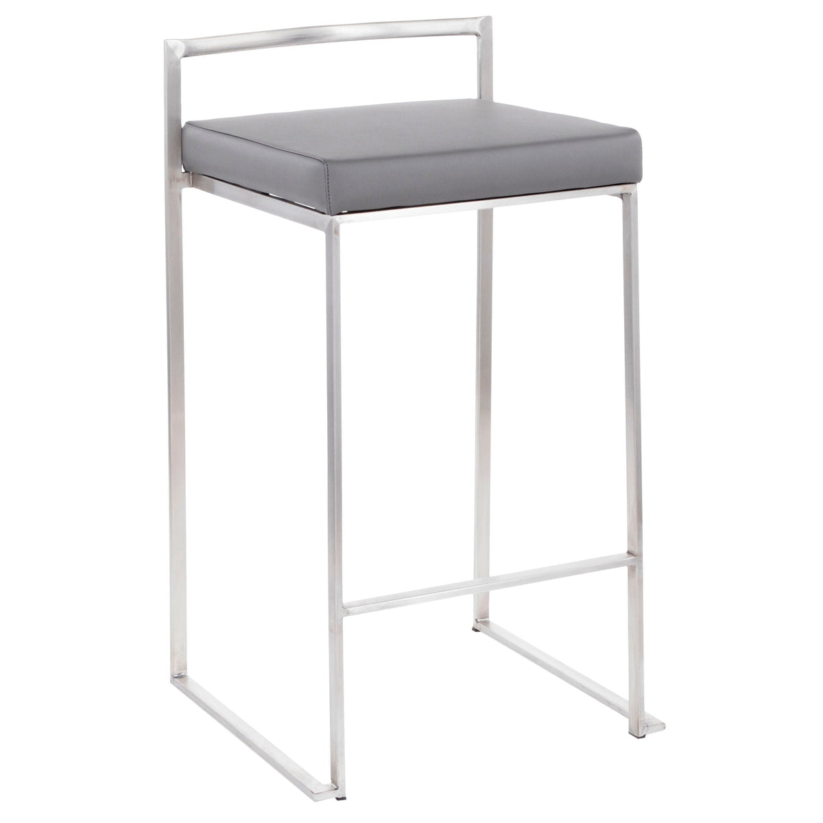 Contemporary stackable counter stool with padded gray seat and chrome frame on Tampa Home & Garden Store