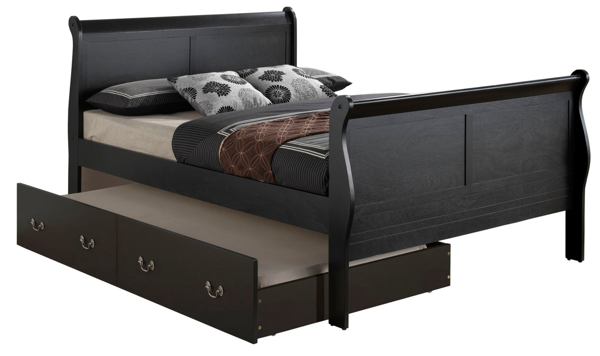 Elegant trundle bed black wood with curved headboard and underbed storage drawers on Tampa Home & Garden Store