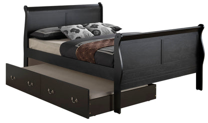 Elegant trundle bed black wood with curved headboard and underbed storage drawers on Tampa Home & Garden Store