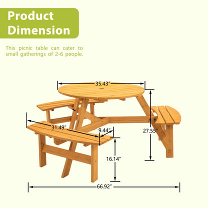 Six Person Outdoor Wooden Picnic Table for Patio