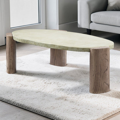Dayana Coffee Table with fiber concrete top in oak/off white and thick wooden legs on Tampa Home & Garden Store