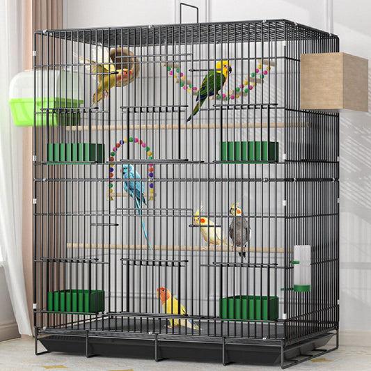 Home Fashion Personality Double Layer Bird Cage, metal with green feeders, several parrots on Tampa Home & Garden Store