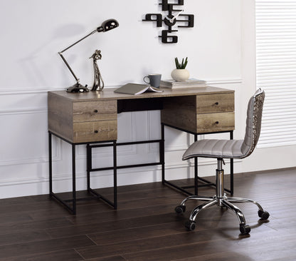 Desirre Oak Writing Desk with USB Port, pair of desks with black metal legs and a lamp on Tampa Home & Garden Store