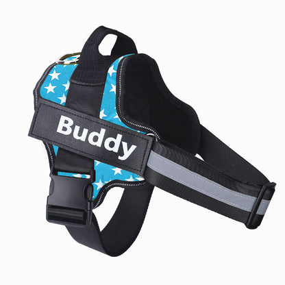 Pet Zen dog harness no-pull vest, blue star pattern with Buddy patch, reflective on Tampa Home & Garden Store