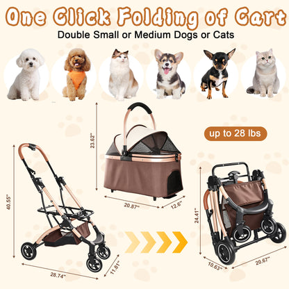 Pet Stroller for dogs and cats by HouseOfZazla, bronze-brown 2-in-1 foldable with sun canopy on Tampa Home & Garden Store