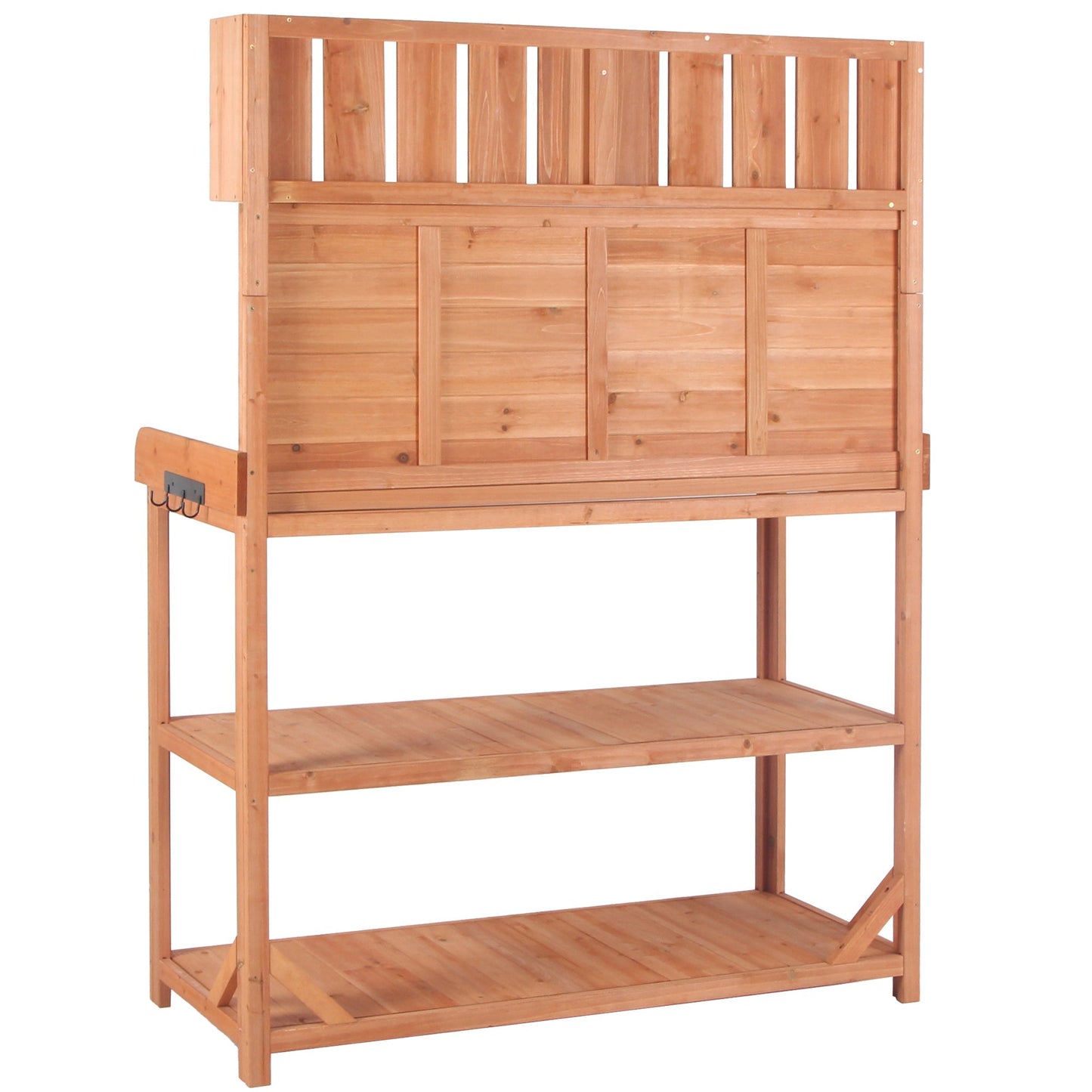 TOPMAX 65' Wooden Farmhouse Outdoor Potting Bench with slatted back and lower shelf on Tampa Home & Garden Store