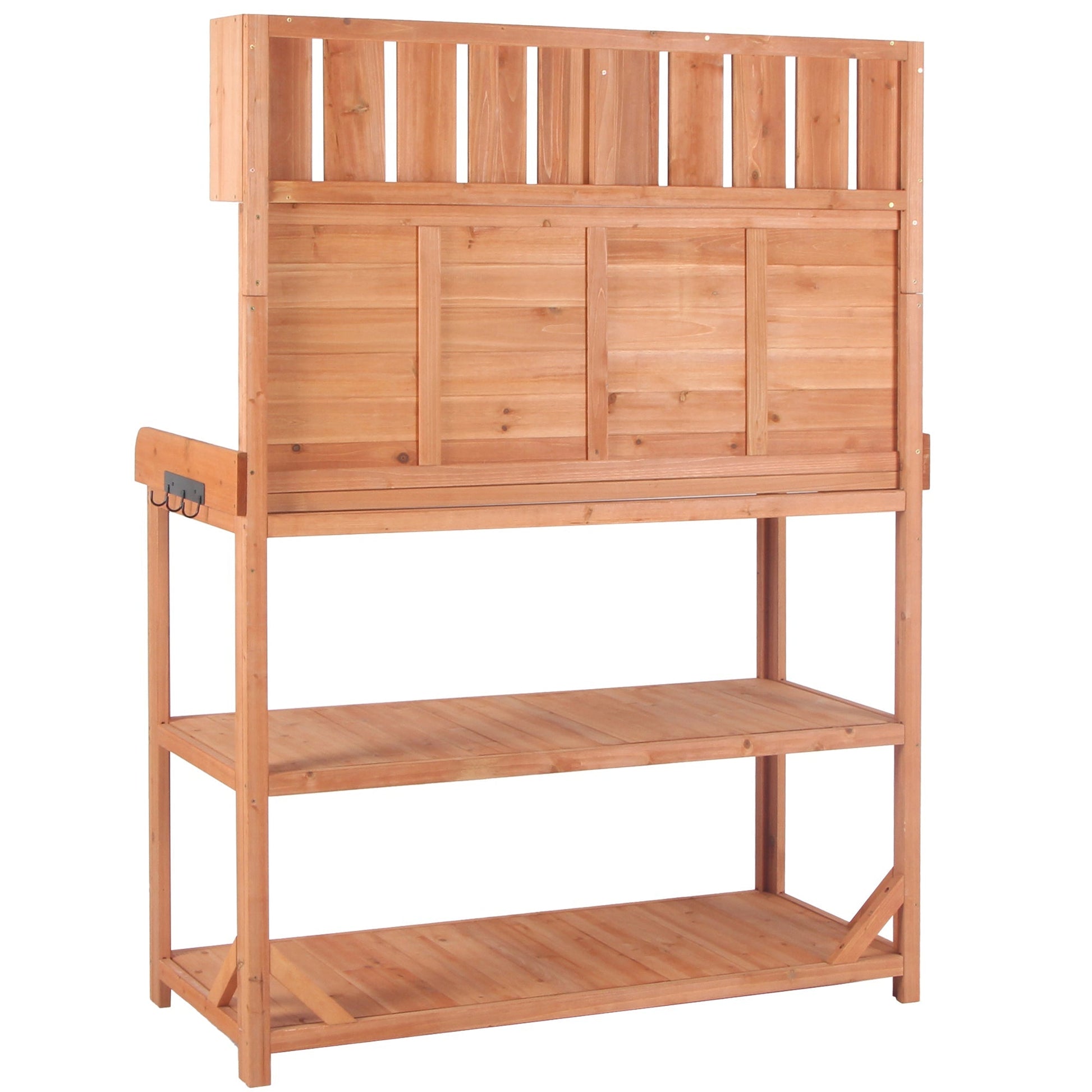 TOPMAX 65' Wooden Farmhouse Outdoor Potting Bench with slatted back and lower shelf on Tampa Home & Garden Store