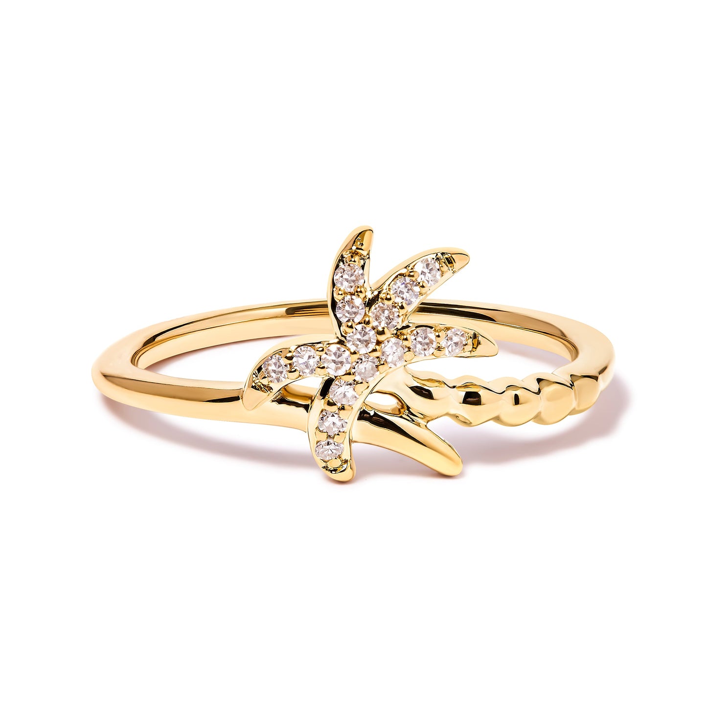 10K yellow gold palm tree diamond ring with pavé diamonds, size 7 by Bids.com on Tampa Home & Garden Store