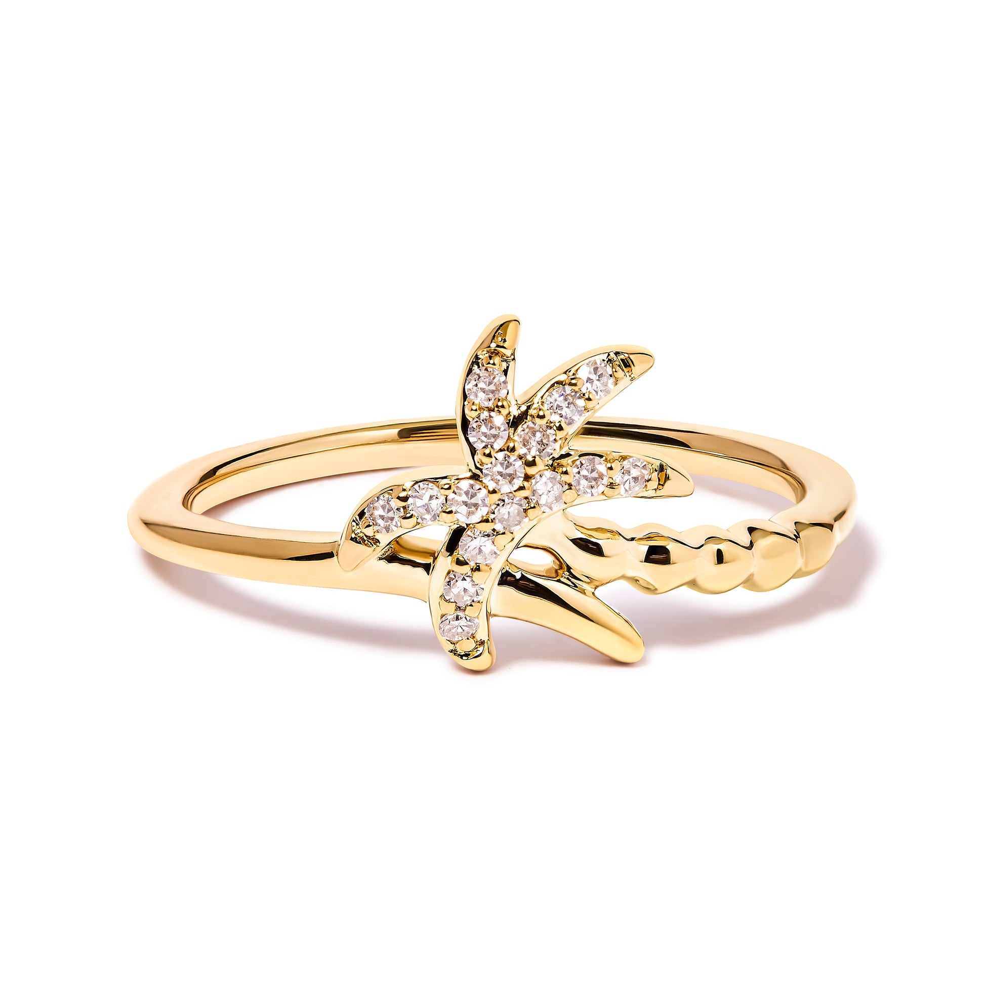 10K yellow gold palm tree diamond ring with pavé diamonds, size 7 by Bids.com on Tampa Home & Garden Store