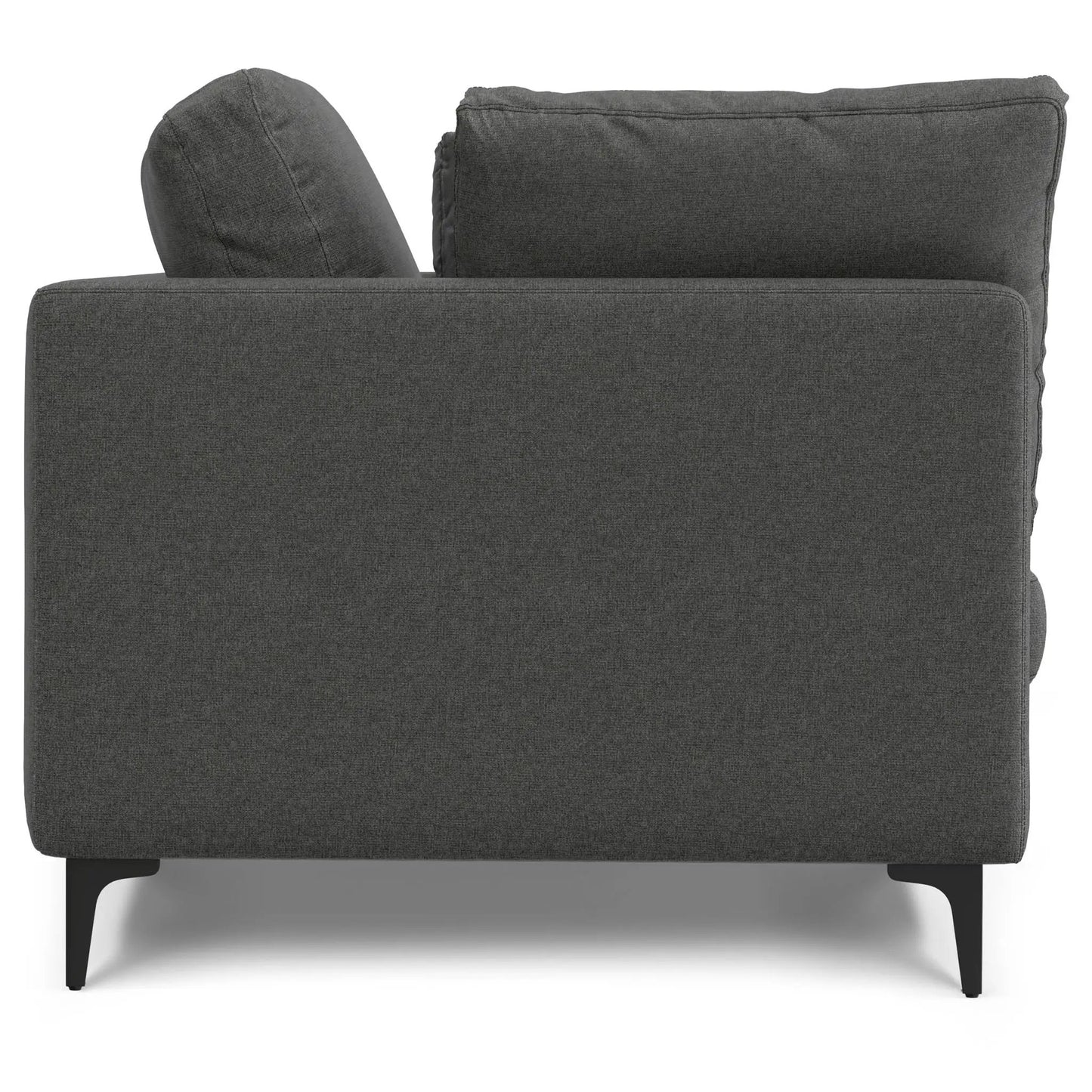 Ava mid-century upholstered sofa in charcoal gray fabric with plush back cushions on Tampa Home & Garden Store