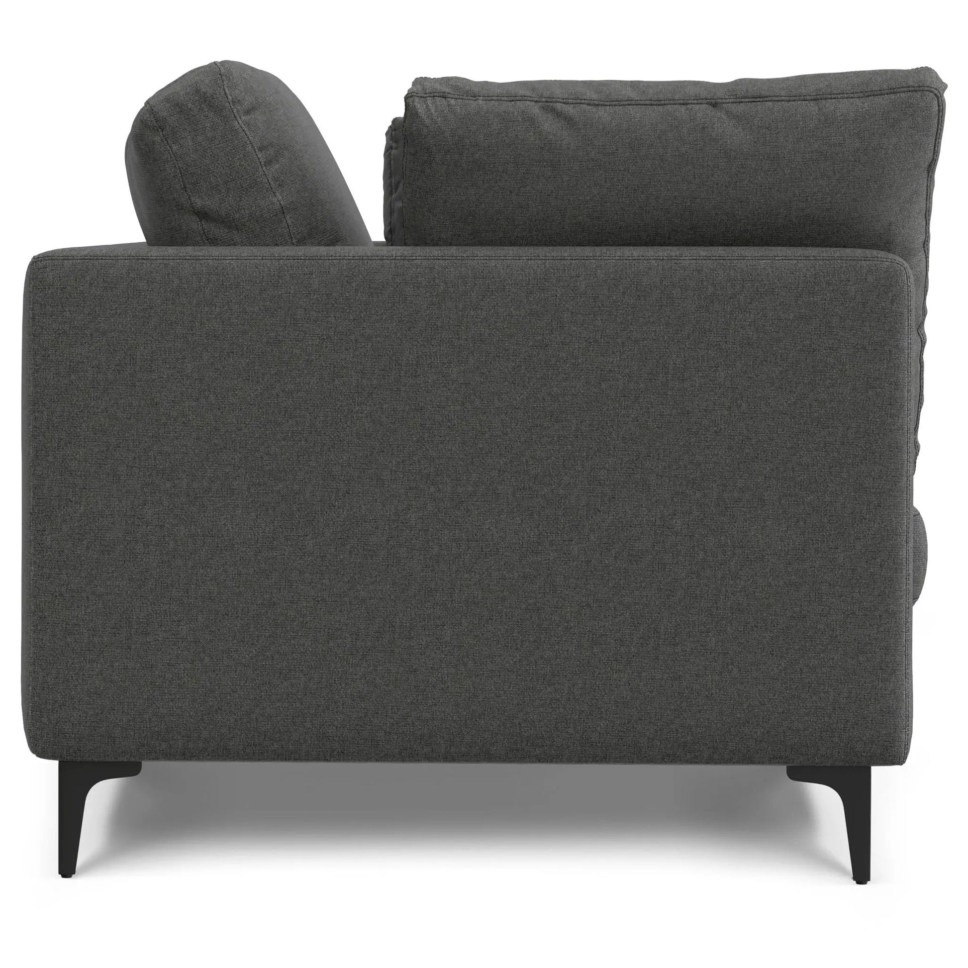 Ava mid-century upholstered sofa in charcoal gray fabric with plush back cushions on Tampa Home & Garden Store