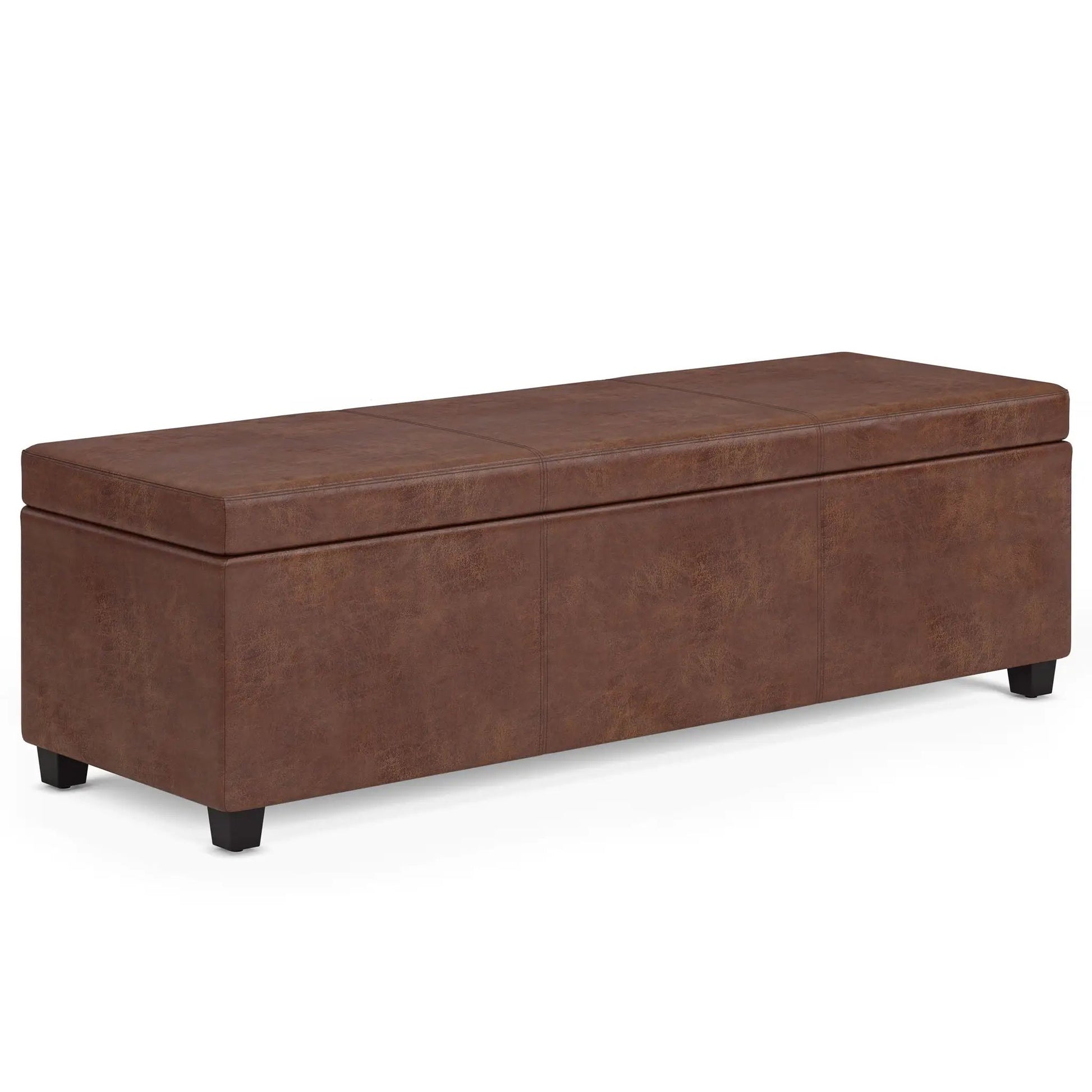 Avalon Multifunctional Storage Ottoman Bench brown leather with stitched panels on Tampa Home & Garden Store