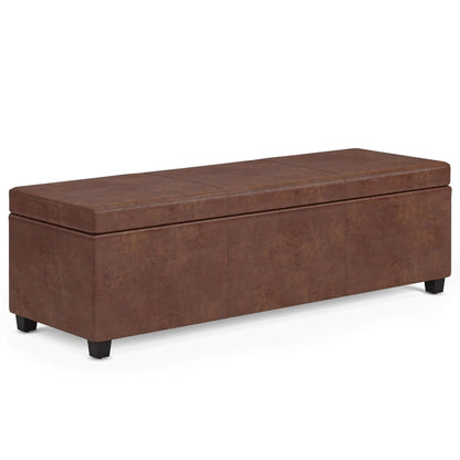 Avalon Multifunctional Storage Ottoman Bench brown leather with stitched panels on Tampa Home & Garden Store