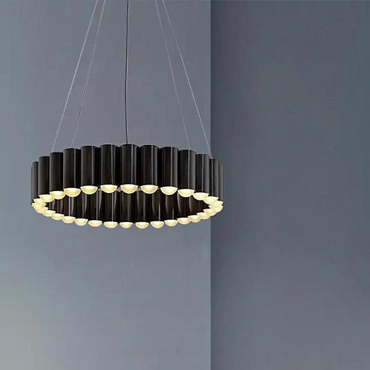 Nordic Chandelier circular pendant lamp in black with metal cylinders and warm bulbs Decorbites on Tampa Home & Garden Store