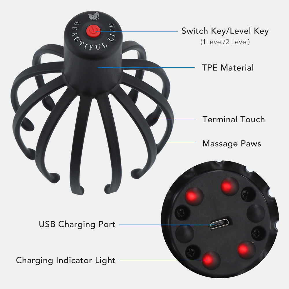 Head Massager Octopus Scalp Massager Electric Head Massage Claw Household Head Physiotherapy Instrument - Tampa Home & Garden Store
