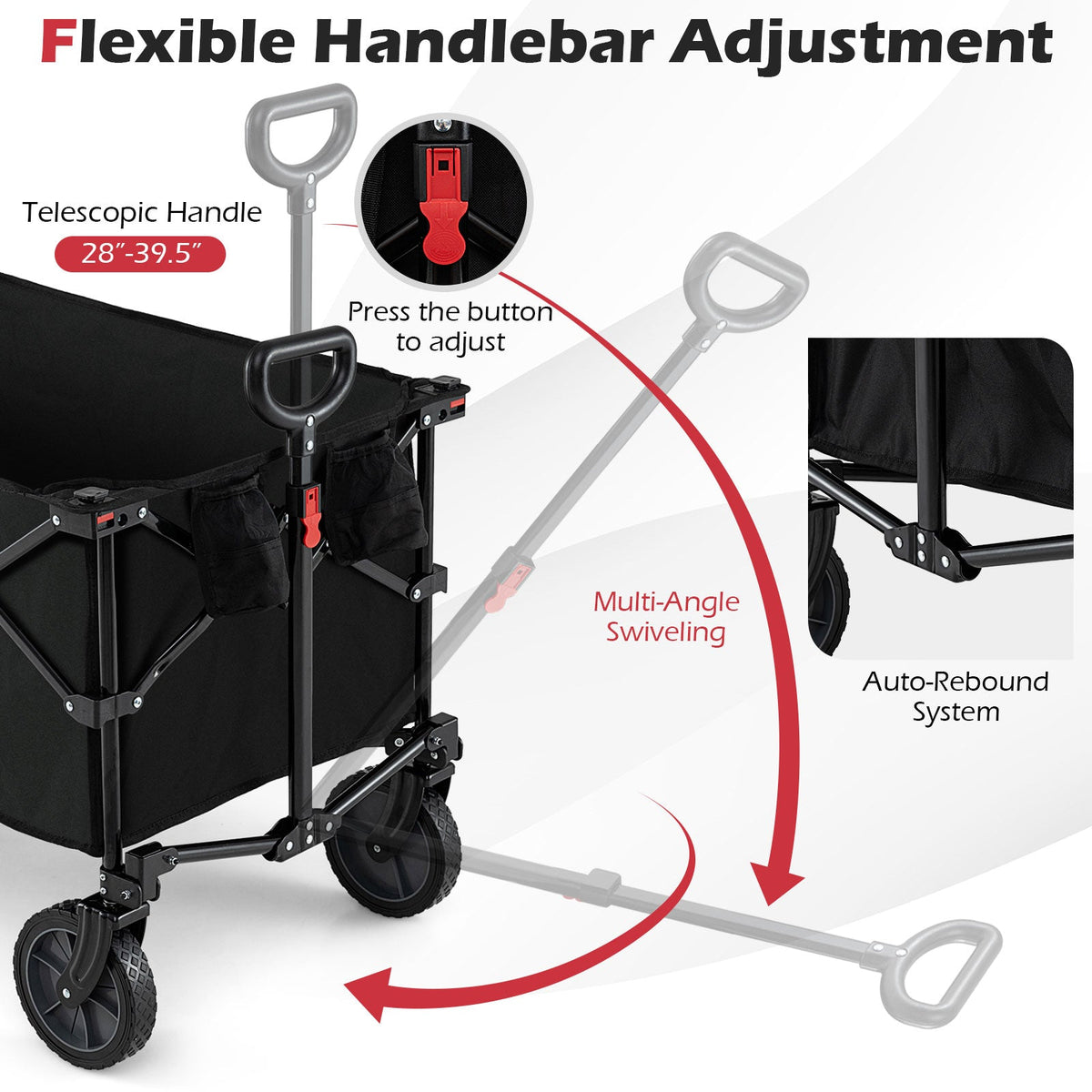 GemGear 38-Inch heavy-duty collapsible wagon cart black fabric with adjustable 28-39.5 in handle on Tampa Home & Garden Store
