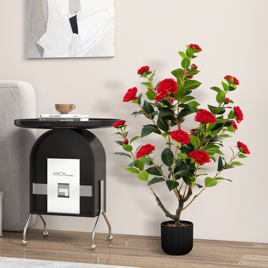 38 Inch Artificial Camellia Tree Faux Flower Plant in Cement Pot-Red - Tampa Home & Garden Store