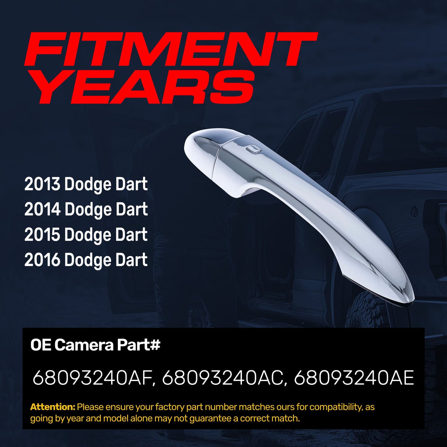 Chrome exterior door handle replacement for 2013–2016 Dodge Dart, front-right w/o keyhole on Tampa Home & Garden Store