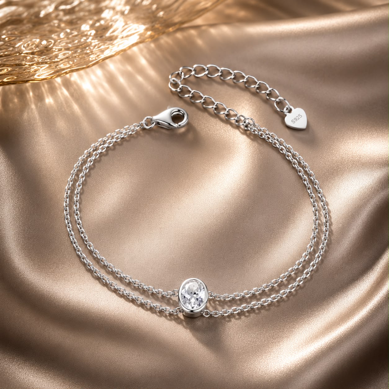 Bracelet 925 Sterling Silver Moissanite 1 Carat, white gold plated, double chain, by Bids.com on Tampa Home & Garden Store
