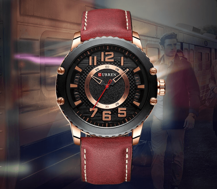 Men's waterproof sport watch with brown leather strap and copper-tone numerals Curren on Tampa Home & Garden Store