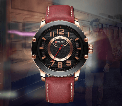 Men's waterproof sport watch with brown leather strap and copper-tone numerals Curren on Tampa Home & Garden Store