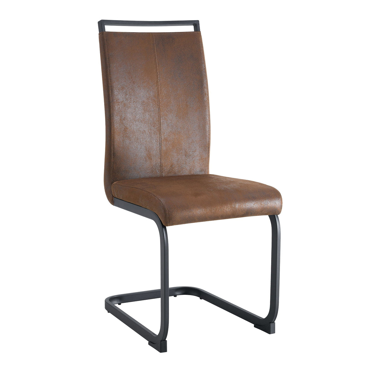 Dining chair with ergonomic backrest in brown leatherette with black metal frame on Tampa Home & Garden Store