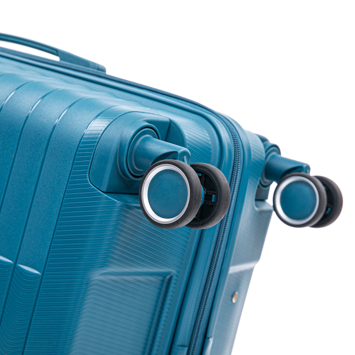 Blue hard-shell luggage with PP spinner wheels and zipper details on Tampa Home & Garden Store