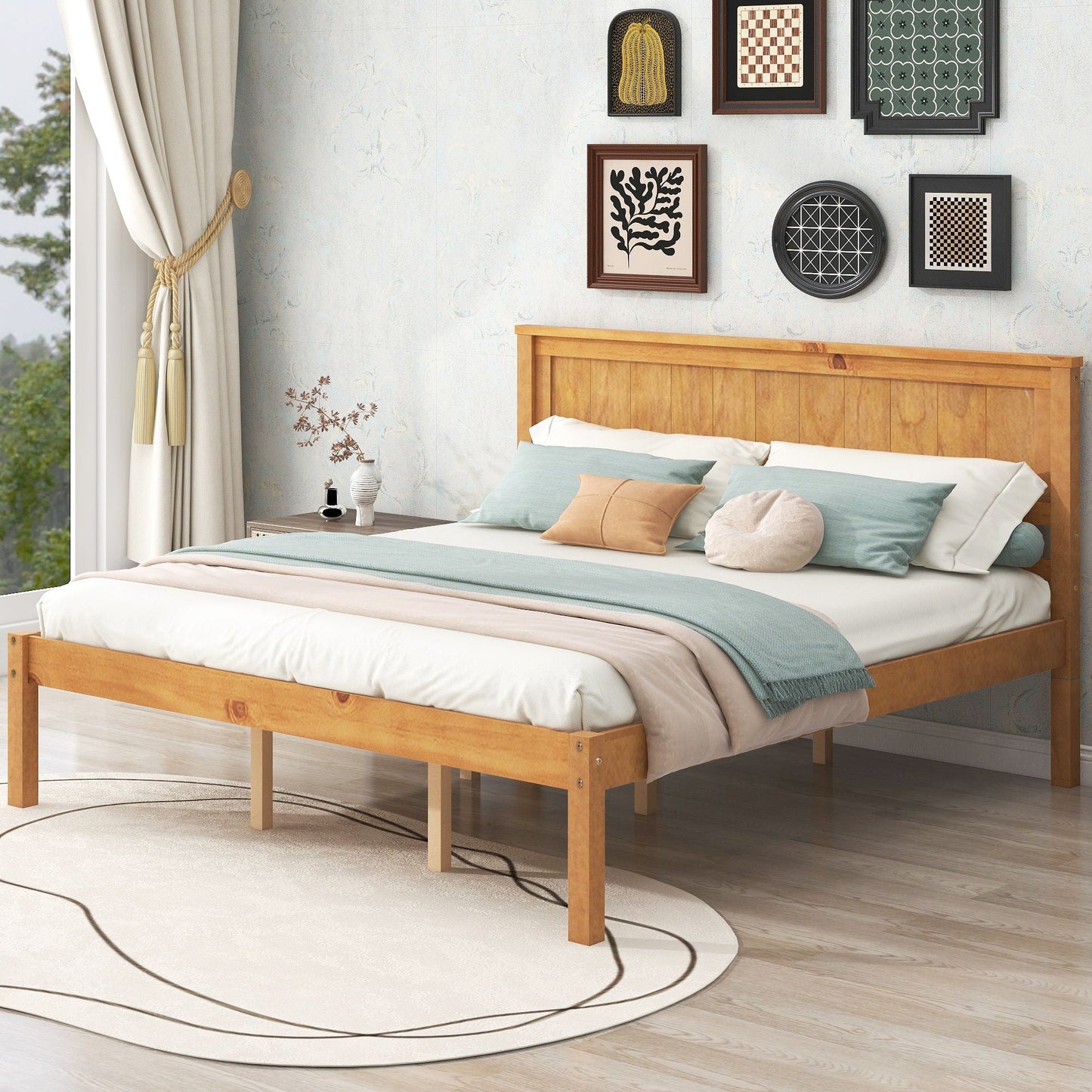 Strong Espresso Wood Platform Bed and Headboard