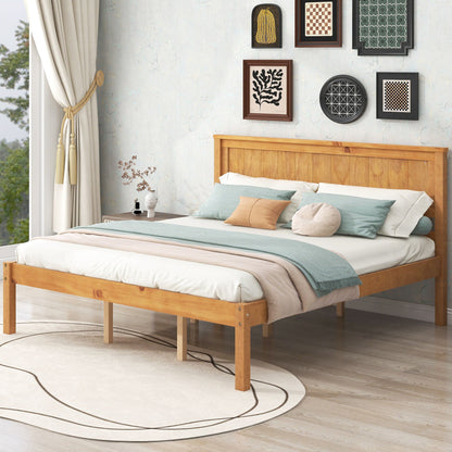 Strong Espresso Wood Platform Bed and Headboard