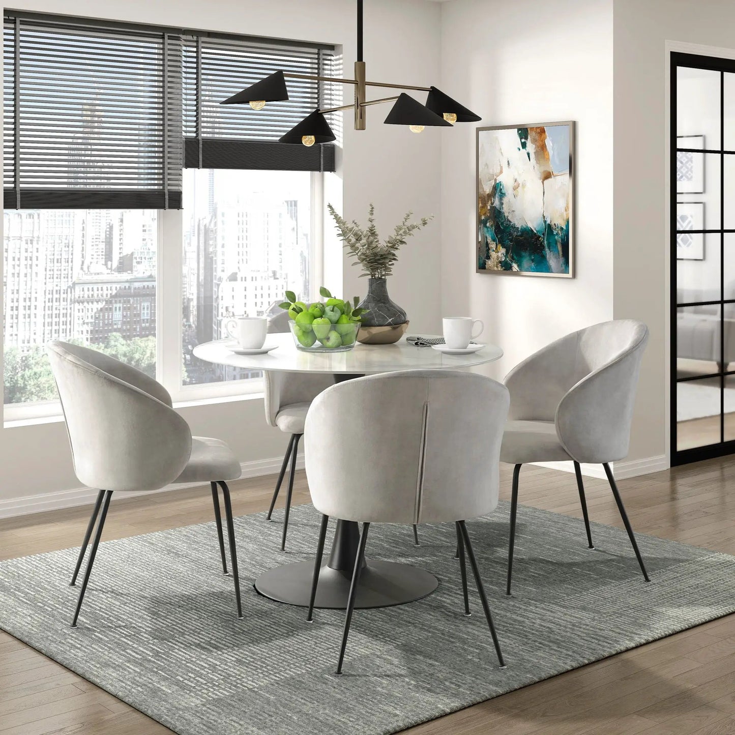 Velvet Side Chairs Set With Metal Legs Beige